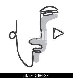 Illustration dessin d'un visage, art stylisé artistique en ligne pas de genre personne, oeil, oreille, nez et bouche, triangle de jeu avec référence musicale Illustration de Vecteur