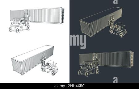 Illustration vectorielle stylisée du chariot élévateur et du conteneur Illustration de Vecteur