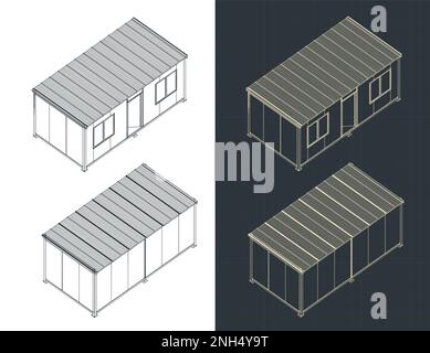 Illustration vectorielle stylisée de dessins isométriques d'une maison de conteneurs Illustration de Vecteur
