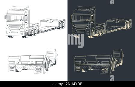 Illustration vectorielle stylisée d'un grand camion avec remorque à plateau bas Illustration de Vecteur