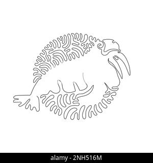 Un seul dessin d'une ligne curly de l'art abstrait de morse créepy Ligne continue dessin graphique dessin vectoriel illustration d'un grand morse pour icône, symbole Illustration de Vecteur