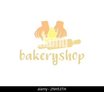Mains pétrir la pâte, broche roulante pour la pâte, boulangerie et bakehouse, logo. Bakeshop, boulangerie, pain de fantaisie, boulanger, pâtisserie et pâtisserie, vecteur Illustration de Vecteur