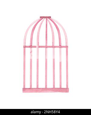 Cage à oiseaux vintage aquarelle sur fond blanc pour la conception de logo, les médias sociaux, la promotion, le marketing, l'emballage cadeau, cartes postales, modèles, autocollants, Banque D'Images