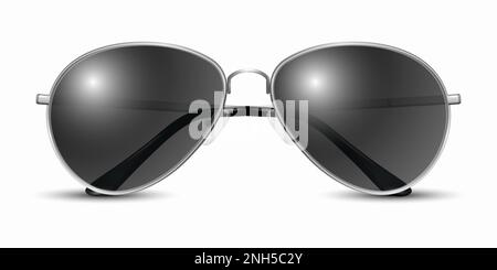 Lunettes Vector 3D Realistic Modern Unisex Frame. Cadre gris argenté. Lunettes de soleil transparentes noires pour femmes et hommes, accessoire. Optique, objectif Illustration de Vecteur