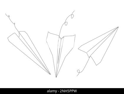 Une ligne continue de papier avion. Concept de vecteur d'illustration à trait fin. Dessin de contour idées créatives. Illustration de Vecteur