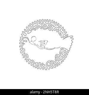 Dessin continu d'une ligne de l'art abstrait de pufferfish mignon Illustration d'un vecteur de trait modifiable d'une seule ligne d'un nageur de poisson-mousseline agile Illustration de Vecteur