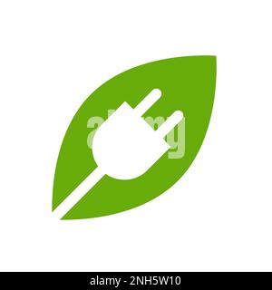 fiche électrique écologique avec feuilles icône vecteur économiser l'énergie avec la fiche électrique écologie concept pour la conception graphique, logo, site web, médias sociaux, mobil Illustration de Vecteur