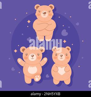 trois caractères de groupe d'ours orange Illustration de Vecteur