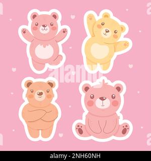 quatre jolis ours personnages tendres Illustration de Vecteur