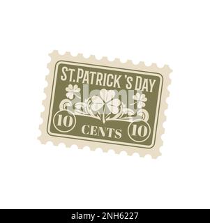 Carte postale antique de Saint Patrick Day Holiday, timbre-poste rétro et courrier vintage. Saint Patrick lettre de jour ou carte de voeux vecteur timbre-poste, corr Illustration de Vecteur