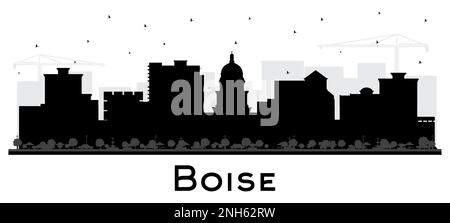 Boise Idaho City Skyline Silhouette avec bâtiments noirs isolés sur blanc. Illustration vectorielle. Boise USA Cityscape avec des sites touristiques. Illustration de Vecteur