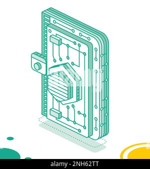 Portefeuille de crypto-monnaie isométrique avec crypto-monnaie. Description détaillée de l'icône de l'application de stockage de crypto-monnaie Technologie blockchain. Illustration vectorielle. Illustration de Vecteur