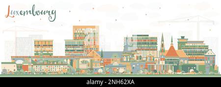 Ville de Luxembourg Skyline avec bâtiments couleur. Illustration vectorielle. Luxembourg Cityscape avec des sites touristiques. Illustration de Vecteur