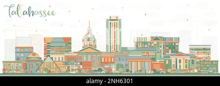 Tallahassee Florida City Skyline avec Color Buildings. Illustration vectorielle. Tallahassee Cityscape avec des sites touristiques. Illustration de Vecteur