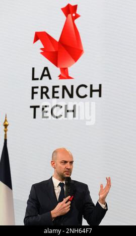 Jean-Noel Barrot, ministre français de la transition numérique et des télécommunications, s'exprime à l'occasion de l'événement de la technologie française au Palais de l'Elysée à Paris, en France, sur 20 février 2023. Photo de Jacques Witt/Pool/ABACAPRESS.COM Banque D'Images