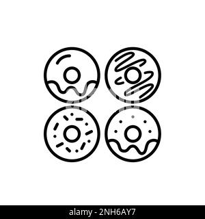Assortiment de beignets. Émaillé, arrosé et dépoli. Friandises pour le travail ou la fête des enfants. Pixel parfait, contour modifiable Illustration de Vecteur