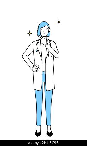 Une femme médecin en manteau blanc dans une posture confiante. Banque D'Images