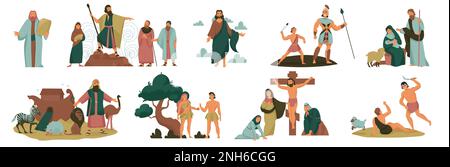 Christ bible Story couleur icône ensemble des histoires de différentes époques et situations liées à Dieu jésus moïse et le peuple vecteur illustration Illustration de Vecteur