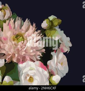 Aquarelle 3D romantique réaliste fleur bouquet composition pivoine dahlia rose vecteur. Illustration de Vecteur
