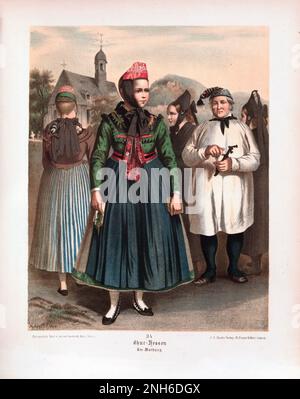 Costume folklorique allemand. Chur-Hesse. lithographie de 19th-siècle. Banque D'Images