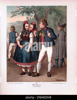 Costume folklorique allemand. Chur-Hesse. lithographie de 19th-siècle. Banque D'Images