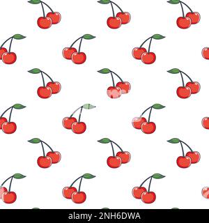 Mignon motif sans couture rouge Cherry dans le style doodle.. Vector dessin animé à la main illustration de cerise. Croquis dessiné à la main de cerise. Modèle pour vêtements d'enfants. Illustration de Vecteur