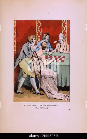 Mode vintage à Paris. Un enfer de jeu au Palais Royal. 1800. Les différentes phases du goût féminin et de l'esthétique de 1797 à 1897 Banque D'Images