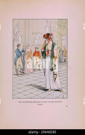 Mode vintage à Paris. La galerie de sculptures du Musée du Louvre, 1806. Les différentes phases du goût féminin et de l'esthétique de 1797 à 1897 Banque D'Images