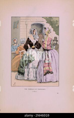 Mode vintage à Paris. La terrasse de Tortoni's, 1847. Les différentes phases du goût féminin et de l'esthétique de 1797 à 1897 Banque D'Images