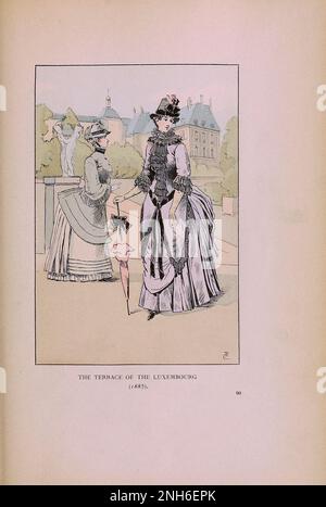 Mode vintage à Paris. La terrasse du Luxembourg, 1885 les différentes phases du goût féminin et de l'esthétique de 1797 à 1897 Banque D'Images