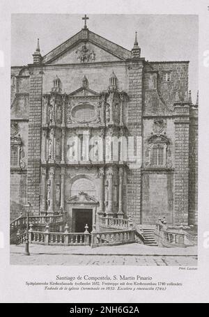 Architecture de la vieille Espagne. Photo ancienne de Saint Martin Pinario à Saint-Jacques-de-Compostelle. Le monastère de San Martiño Pinario (San Martín Pinario en castillan) était un monastère bénédictin dans la ville de Saint-Jacques-de-Compostelle, Galice, Espagne. Banque D'Images