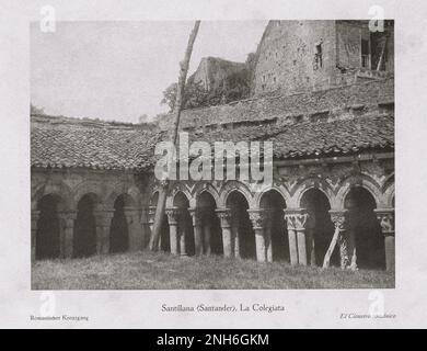 Architecture de la vieille Espagne. Photo ancienne de la Colegiata de Santa Juliana (Santillana del Mar-Cantabria) (Santander). Cloître romane Banque D'Images