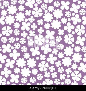 Motif fleuri tendance sans couture avec de jolies fleurs blanches. Fleurs abstraites sur fond violet Banque D'Images