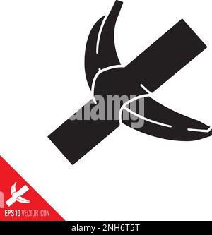 Banane montée au mur avec bande de conduit dessin animé vecteur glyphe icône. Illustration de Vecteur