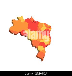 Brésil carte politique des divisions administratives - unités fédératives du Brésil. 3D carte dans des tons de couleur orange. Illustration de Vecteur