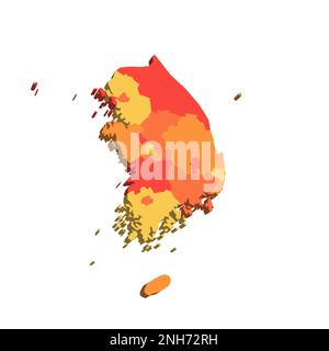 Corée du Sud carte politique des divisions administratives - provinces, villes métropolitaines, ville spéciale de Seolu et villes autonomes spéciales de Sejong. 3D carte dans des tons de couleur orange. Illustration de Vecteur