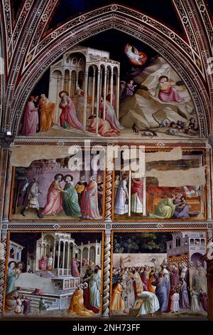 Vue sur le mur est de la chapelle Baroncelli 1330 Fresco Cappella Baroncelli, église et musée de Santa Croche, par Leon Battista Alberti 1470 Florence Italie ( la basilique de Santa Croce église franciscaine de Florence, Italie. e Piazza di Santa Croce, Toscane italienne, Italie, les inhumations: Michel-Ange, Galileo Galilei, Niccolo Machiavel, Architectes, Filippo Brunelleschi, Arnolfo di Cambio, Niccolo Matas, Début de la construction,1294 ) Banque D'Images