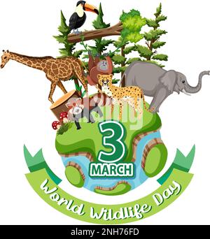 Illustration de la bannière de la Journée mondiale de la faune Illustration de Vecteur