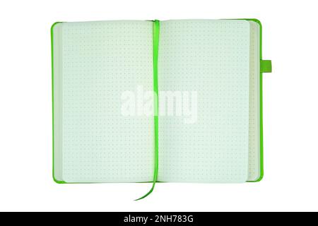 Ordinateur portable vert isolé sur fond blanc. Fermé. Vue de dessus. Banque D'Images