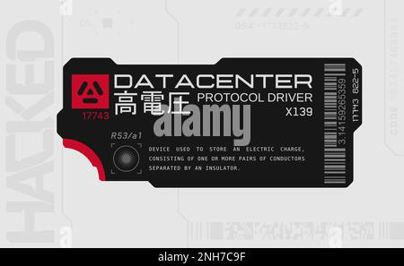 Autocollant « cyber-punk ». Autocollant vectoriel, étiquette de style futuriste. Signes, inscriptions et symboles SCI fi. Illustration de Vecteur