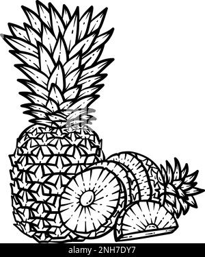 Page de coloriage artistique de la ligne d'ananas d'été pour adulte Illustration de Vecteur