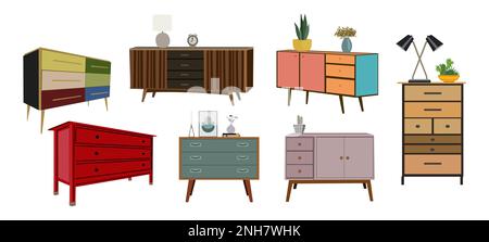 Commode, table de chevet, design intérieur Illustration de Vecteur