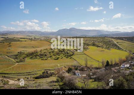 Vue sur la campagne de la vallée à l'ouest du clif, au point de vue de Ronda, Andalousie, Espagne Banque D'Images