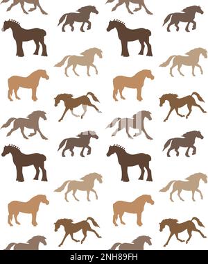 Le motif vectoriel sans couture de différents chevaux dessinés à la main reproduit une silhouette isolée sur fond blanc Illustration de Vecteur