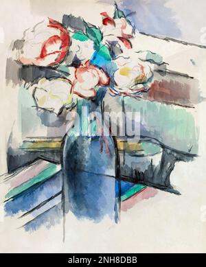 Roses de Paul Cézanne en bouteille (1900-1904) peinture encore à la vie Banque D'Images