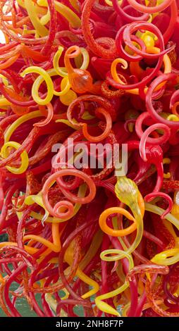 Gros plan sur le « soleil de l'écume » par l'artiste de verre américain Dale Chihuly, exposition réflexions sur la nature aux jardins botaniques royaux de Kew, Angleterre, Royaume-Uni Banque D'Images