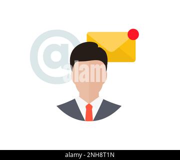 Homme d'affaires, contact d'affaires et communication, icône d'email, conception de logo de marketing d'email. E-mail ou newsletter, Internet en ligne. Illustration de Vecteur