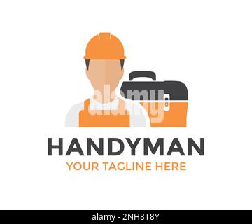 Handyman travailleur dur professionnel homme logo design. Profil de personne, symbole d'avatar, icône Homme. Construction, réparation de maisons et bâtiment. Illustration de Vecteur