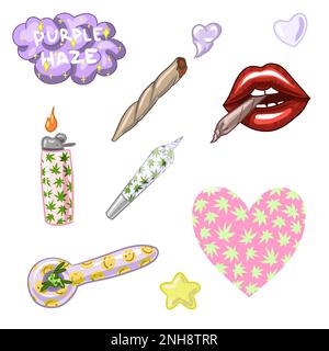 Kit de marijuana. Légaliser le cannabis. mauvaises herbes à fumer. Illustration vectorielle de la mauvaise herbe Illustration de Vecteur