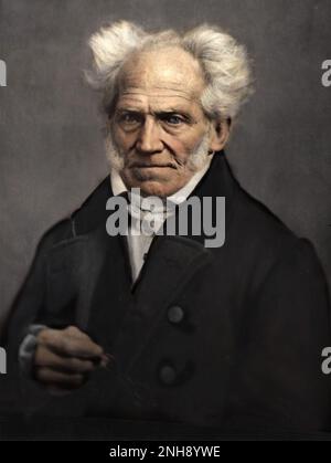 Arthur Schopenhauer (1788-1860), philosophe allemand mieux connu pour son travail de 1818 le monde comme volonté et représentation, qui caractérise le monde phénoménal comme le produit d'une volonté noumenale aveugle. Photo de Johann Sch√§fer, 1859. Colorisé. Banque D'Images